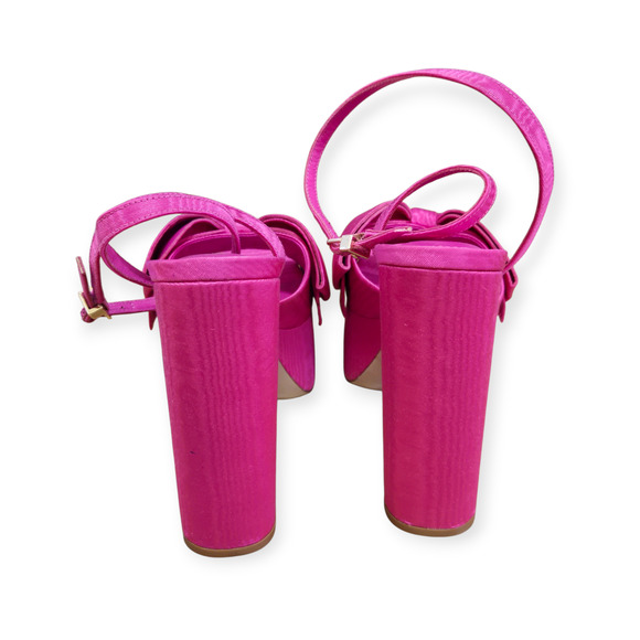 Larroude (Larroudé) Elle Platform Sandal Pink Magenta Fabric Heels Pumps Size 8 - Picture 7 of 10